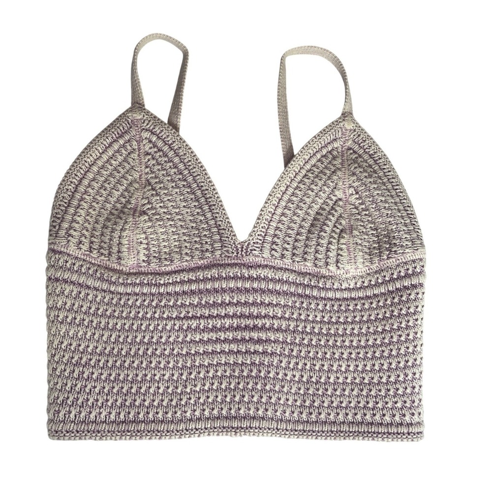 LA Hearts Women Lilac Ivory Crochet Knit Bralette Cami Top Small Festival Boho